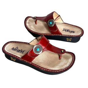 Alegria Sandals Euro 40 US 9 9.5 10 Brown Leather Comfort Shoes Medallion Stud